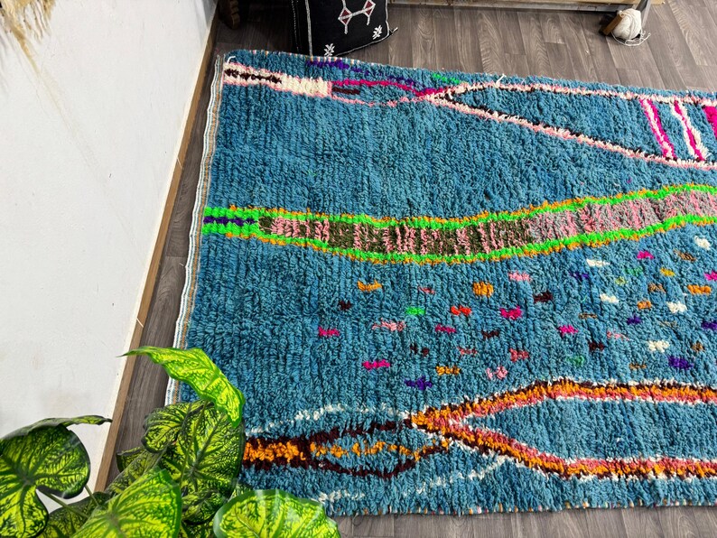 Moroccan Berber Handmade Colorful Wool Rug - Blue Wool Carpet - Etsy