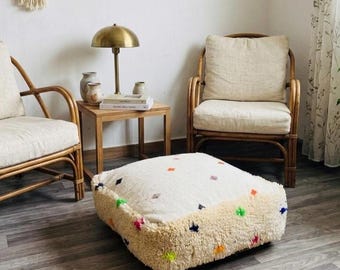 Moroccan handmade wool pouf - Berber floor cushion