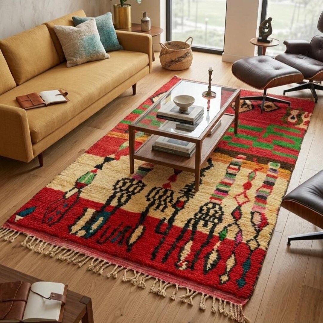 Moroccan Berber Handmade Colorful Wool Rug - Red Wool Carpet - Etsy