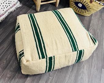 Pouf marocchino in lana fatto a mano, ottoman berbero vintage, pouf kilim