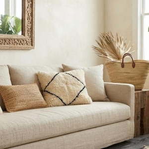 Handmade Moroccan white and black  wool  Cushion | Wool Azilal Pillow Cover | neutral Boho Cushion Decor,  Buy 4 Get 1 Free