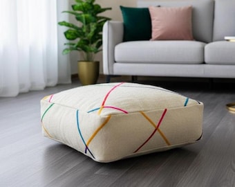 Ręcznie robiony kremowy puf – poduszka podłogowa Berber – puf w stylu boho minimalistycznym do wystroju domu – kup 4, a 1 dostaniesz gratis