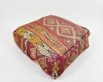 Pouf cushion in Calm Boho Colors - 24x24 inch Moroccan Kilim Ottoman for Floor Use