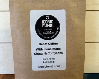 Gourmet Lions Mane, Chaga, and Cordyceps Mushroom Decaffeinated Coffee