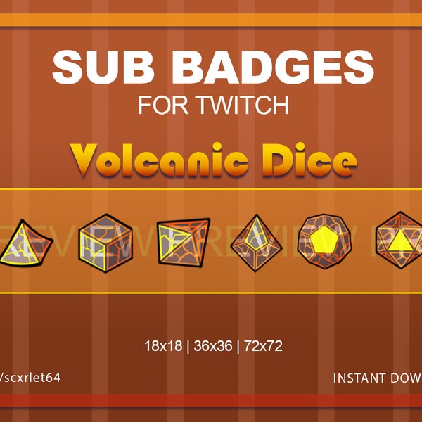 Volcanic Elemental Dice TTRPG / D&D Themed Sub Badges for Twitch, Twitch Graphics