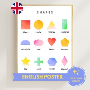 Póster de formas en INGLÉS Descarga instantánea Montessori Niños Aula Educación en casa Preescolar Arcoíris