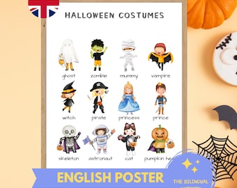 Halloween poster costumes Instant download Educational poster Montessori Children Classroom Homeschool Preschool Watercolor