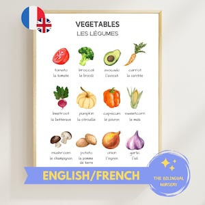 VEGETABLES FRENCH ENGLISH bilingual poster Instant download Educational Montessori Children Toddler Classroom Homeschool Preschool