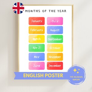 Póster de los meses, Póster de los meses del año para niños, Decoración de pared de aprendizaje educativo colorido de los meses