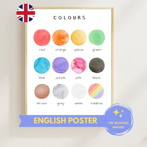 COLORS/COLOURS ENGLISCH Sofort download Lernposter Montessori Kids Kinder Klassenzimmer Homeschool Vorschule Aquarell Immersion