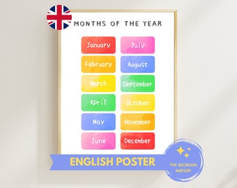 Months Poster Months of the Year kids poster Months Colorful educational learning wall decor