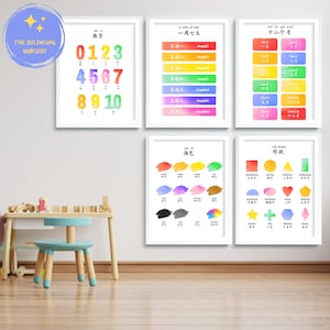5 Pack Bundle CHINESE MANDARIN SIMPLIFICADO cartel Descarga instantánea Montessori Niños Niños Aula Homeschool Preescolar Rainbow
