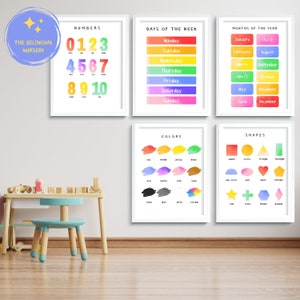 Paquete de 5 carteles en INGLÉS Descarga instantánea Montessori Kids Children Classroom Homeschool Preschool Rainbow