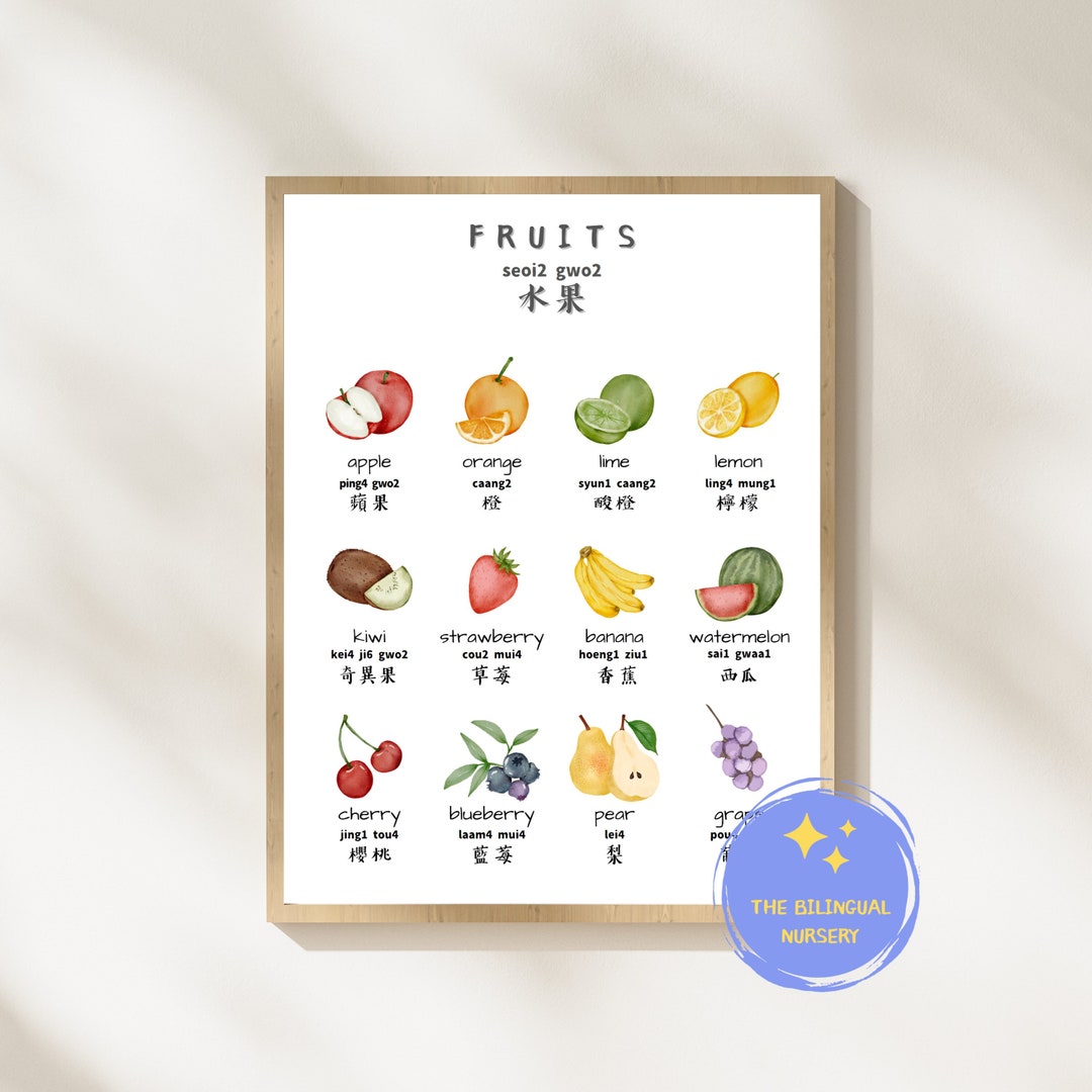 Fruits English Cantonese Bilingual Poster Instant Download Educational Fruits English Cantonese Bilingual Poster Instant Download Educational