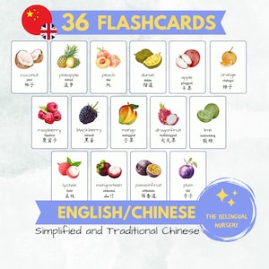 FRUITS MEGA BUNDLE 36 Chinesische zweisprachige Karteikarten (vereinfacht und traditionell) digitaler Download exotische Früchte