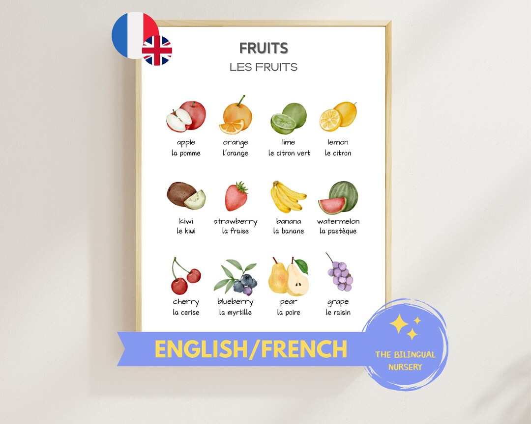 FRUITS FRENCH ENGLISH Bilingual Poster Instant Download Educational ...