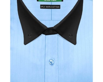 Camisa de vestir de hombre de algodón 100 % con cuello abotonado y mangas largas, de rayas verticales en azul claro y azul cielo, con cuello Oxford puntiagudo