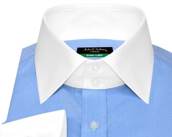 High Spread Collar Formal Dress Shirt Men's Blue White Dotted Texture Pure  Cotton Long Sleeves Vintage Large Windsor Collar Tall Neck Shirt - Etsy
