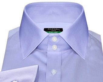 Large Edwardian Collar Shirt, Pure Cotton Light Lilac Purple Formal Dress Shirt Men's High Spread Vintage Collar Long Sleeves Summer Shirt