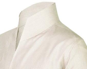 High Open V Large Collar Dress Shirts Men's Tall Neck Collar Shirt Cream, Beige Micro Checks, Tiny Check/ High Stiff Chinese Mandarin Collar High Open V Large Collar Dress Shirts Men's Tall Neck Collar Shirt Cream, Beige Micro Checks, Tiny Check/ High Stiff Chinese Mandarin Collar