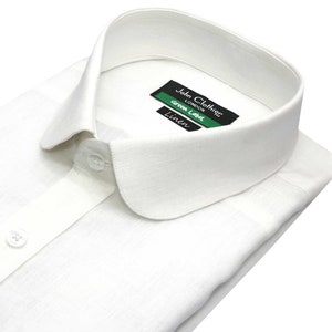 Weiß 100% Leinen Hemd Bräutigam Edwardian Style Peaky Blinders Penny Rundkragen Herren Hochzeitshemd 1930er Jahre Weihnachten bereit zu tragen
