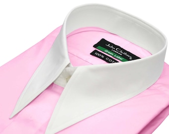 Pink Spearpoint Collar Shirt, 100% Cotton, Hidden Button Placket