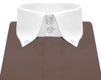 Handmade Chocolate Brown Cotton Dress Shirt, Button Down Collar