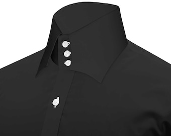 Black High Collar Dress Shirt - Men's Egyptian Cotton Fashion Shirt