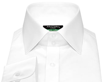 Edwardian High Spread Collar Plain White Evening Dress Shirt Men&#39;s Pure Cotton Long Sleeves 2&#39;&#39; High Tall Neck Iconic Windsor Collar Shirt