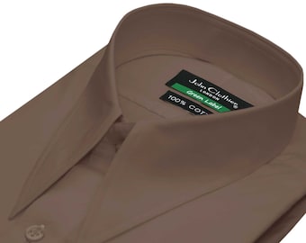 Camisa de cuello de lanza para hombre, estilo años 70, cuello daga vintage, camisa marrón, cuello largo puntiagudo, estilo Old Money, 100% algodón.