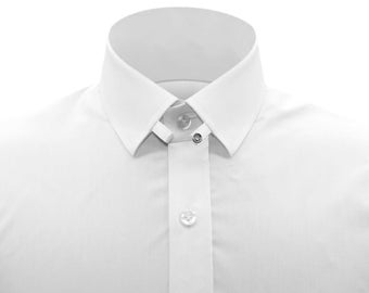 Skyfall&#39;s Tab Collar Dress Shirt Men&#39;s/ White Shirt/ 100% Cotton Full Sleeves Made To Measure/ Tom Ford Style Snap Loop Collar