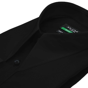 Plain Jet Black 100% Cotton Birthday Party Dress Shirt Men&#39;s/ Goodfellas Revival Style Long Wide Spear Point Collar Long Sleeves Dress Shirt