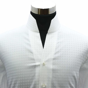 High Open V Collar White Checks Dress Shirt Men's Pure Cotton Standup Band Collar Shirt Tall Neck Shirt Long Sleeves Karl Lagerfeld Style