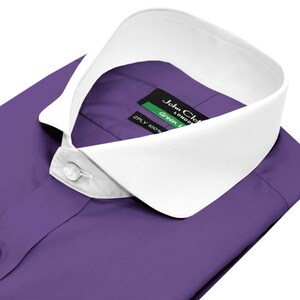 Dark Lilac, Purple Cutaway Penny Round Collar 100% Cotton Full Sleeves Dress Shirt Men&#39;s/ Peaky Blinders Look/ Edwardian Peter Pan Collar