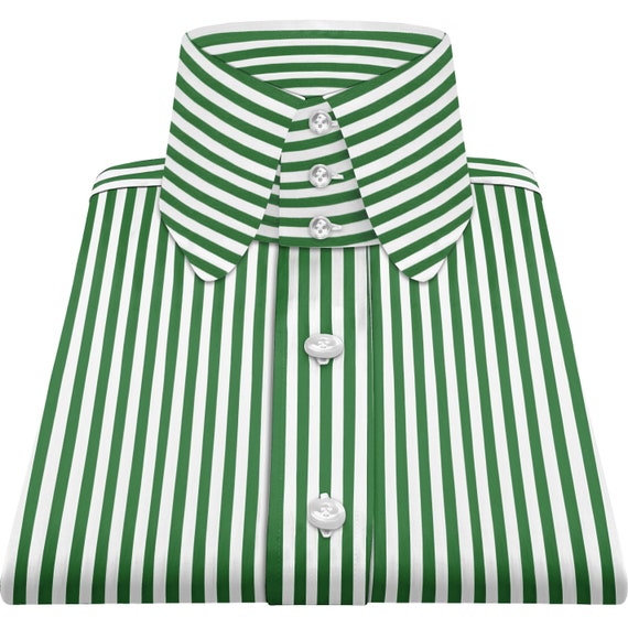 Men's High Penny 3 Button High Collar Shirt Cotton Green White Stripes Dress Shirt Edwardian Shelby Party Style Dress Shirt