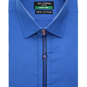 Iconic Windsor High English Spread Tailored Fit Men&#39;s 100% Cotton Formal Custom Made Royal Blue  2 Button Collar Size 15.5