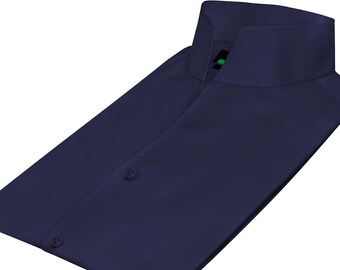 High Open V Collar Tall Neck Shirt Navy Blue Cotton Dress Men