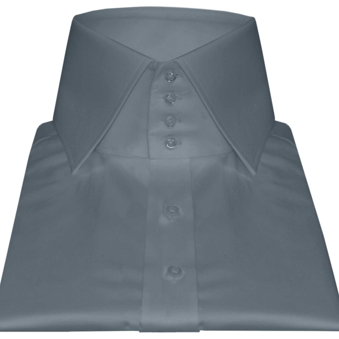 High Spread Wide Collar Dark Grey Office Formal Dress Shirt Mens