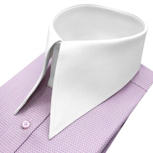 Light Lilac & White Small Checks Spear Long Pointed High Collar Pure Cotton Formal Dress Shirt Men's Long Sleeves Gift For Dad Goodfellas