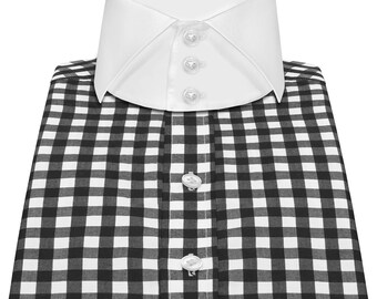 Men's High Italian Cutaway Collar Shirt Black & White Gingham