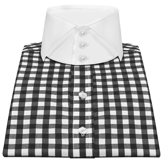 Men's High Italian Cutaway Collar Shirt Black & White Gingham