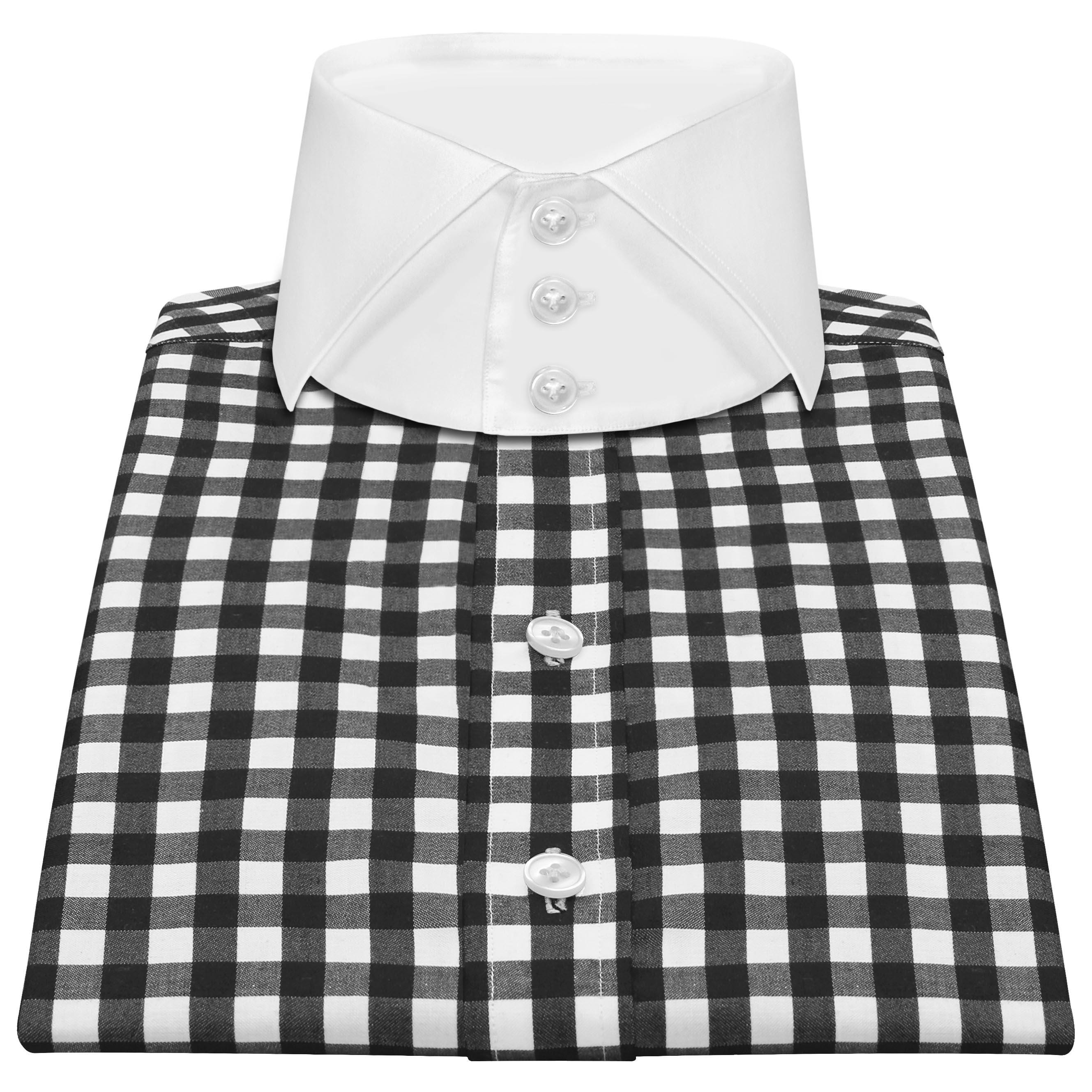 Men's High Italian Cutaway Collar Shirt Black & White Gingham