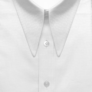 White 100% Cotton Spear Collar Men&#39;s Shirt Jacquard Checks Goodfellas Revival Style Long Pointed Collar Long Sleeves Dress Grooms Outfit