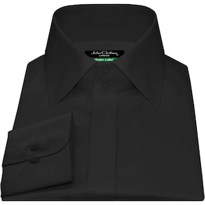 Hohe Spreizkragen Schwarz Geburtstag Kleid Shirt Herren Reine Baumwolle Versteckte Knopfleiste Stehkragen Shirt Iconic Windsor Hoher Hals Kragen Lange Ärmel
