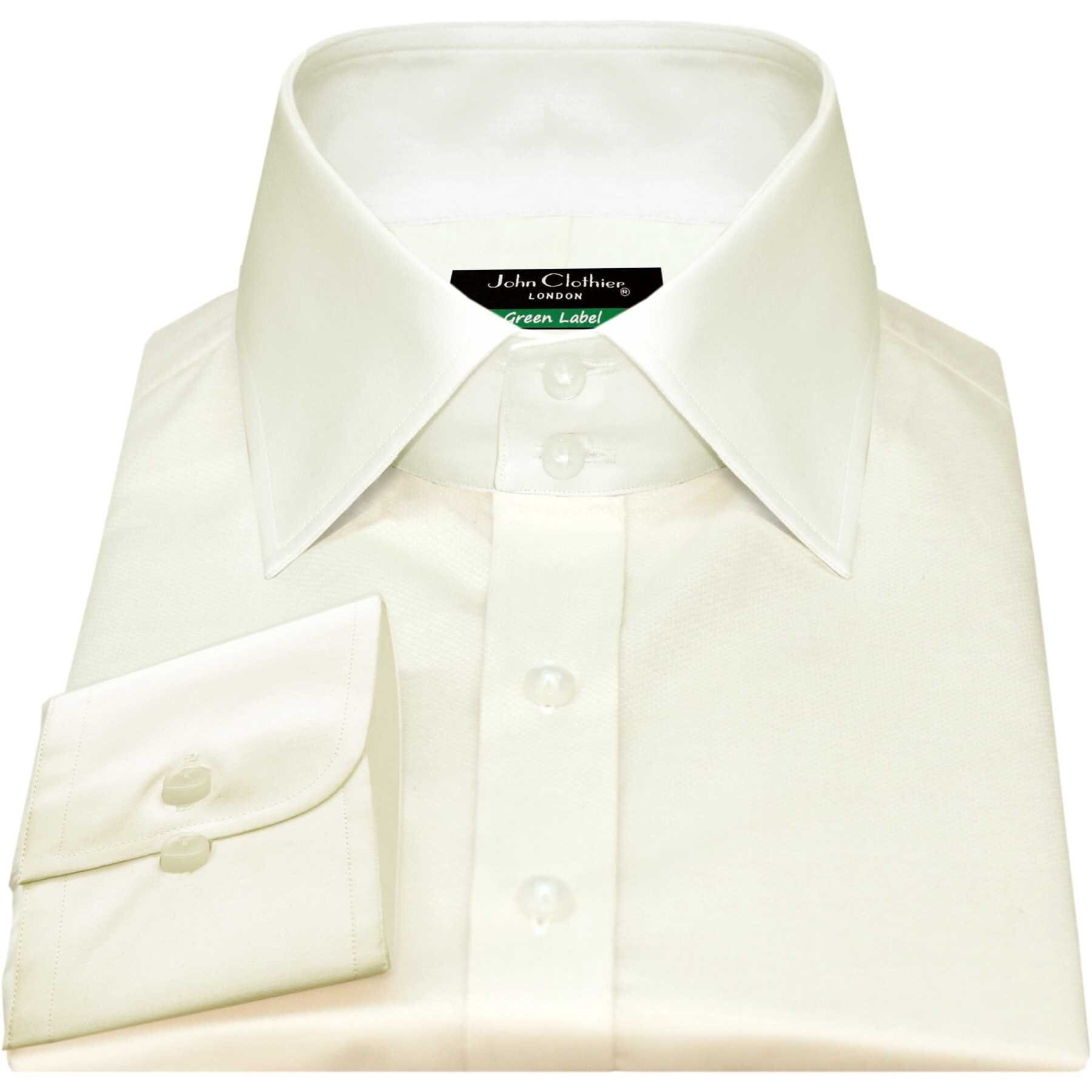 dress shirt long collar Double Collar Shirt in White Satin Stripe Made From 100% Cotton 4 / White Satin Stripe