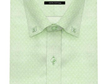 Camisa de hombre con cuello abotonado, 100 % algodón, manga larga, estilo británico formal, ropa de negocios, camisa Oxford de jacquard verde menta, hecha a medida