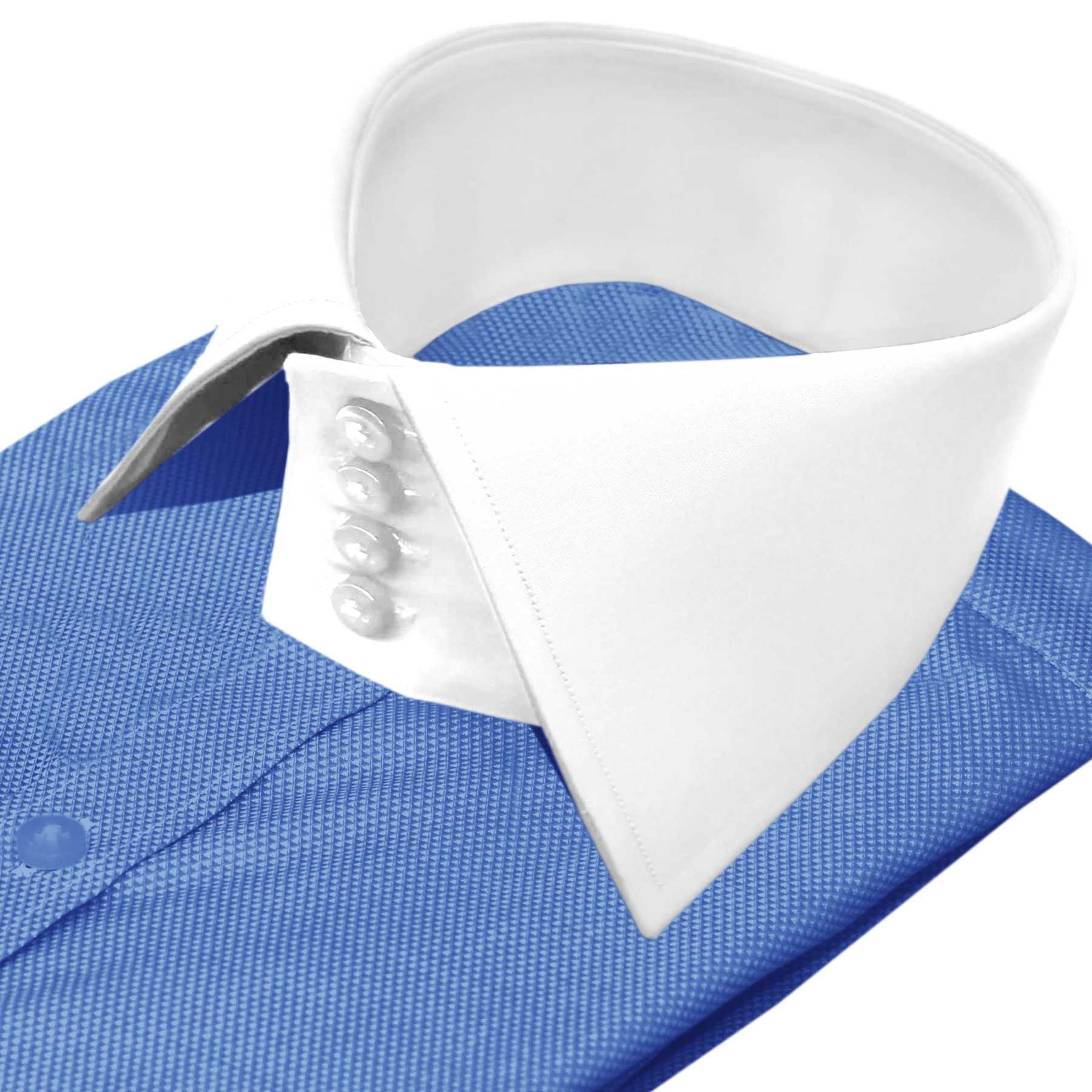 Wide Collar Shirt Lavish Blue Oxford Texture Formal Dress Shirt