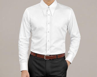 Spear Point Collar Shirt, White Cotton Goodfellas Style