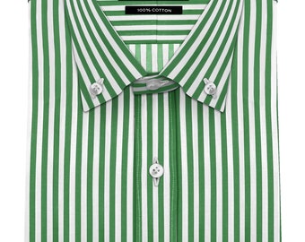 green and white striped mens dress shirt Men's Green White Slim Fit Striped Formal Shirt With Single Cuffs main image 0