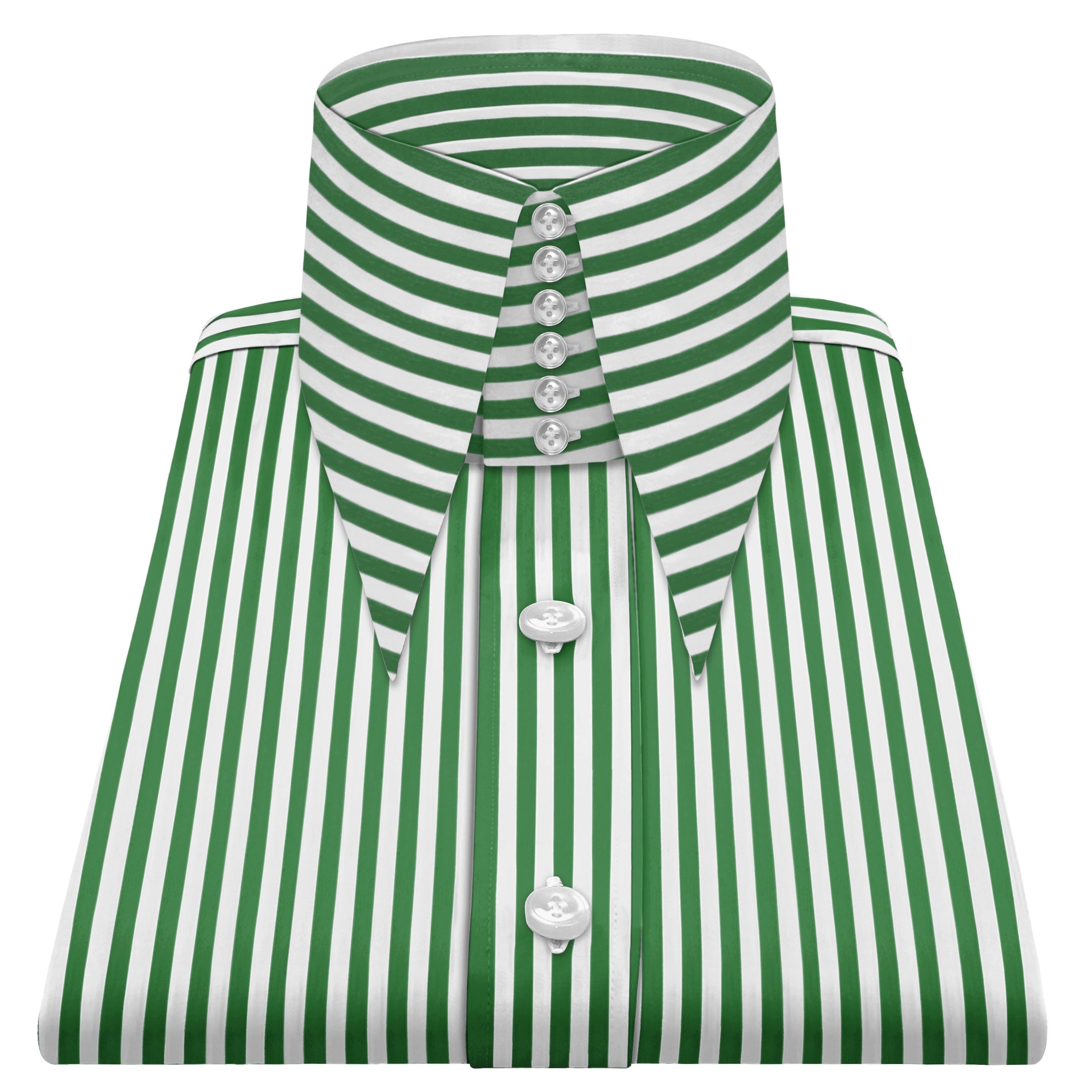 green and white striped mens dress shirt High Long Pointed Spear Collar Men's Premium Cotton Long Sleeves Celebrity Stripes Party Wear 6 Buttons on Collar cf-color-yellow